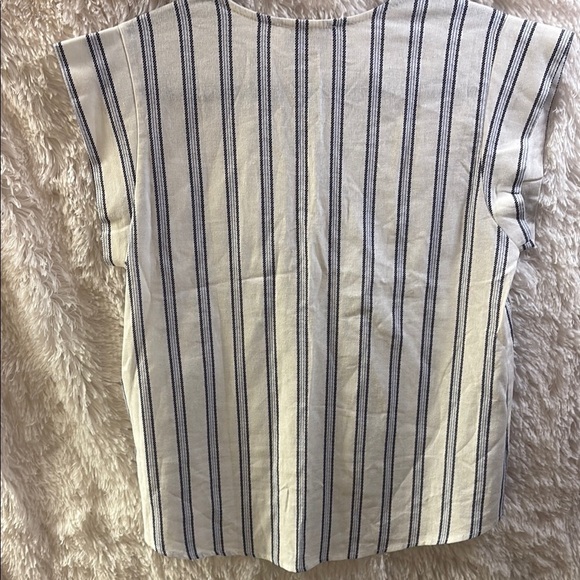 Cream and Blue Striped Women's Blouse - Picture 6 of 6